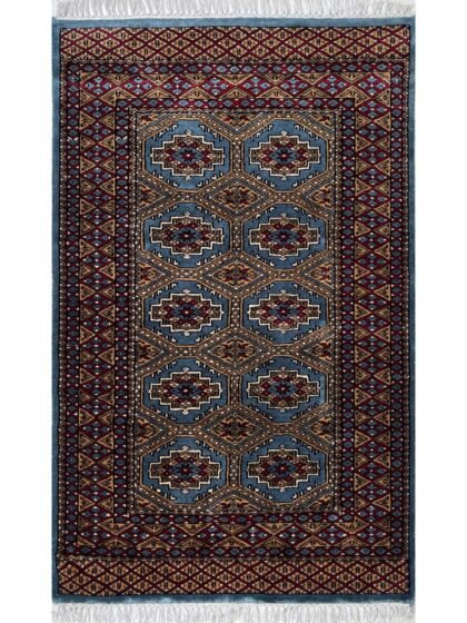 3x5 ft Hand Knotted Woolen Carpet Bluish Gray Bukhara