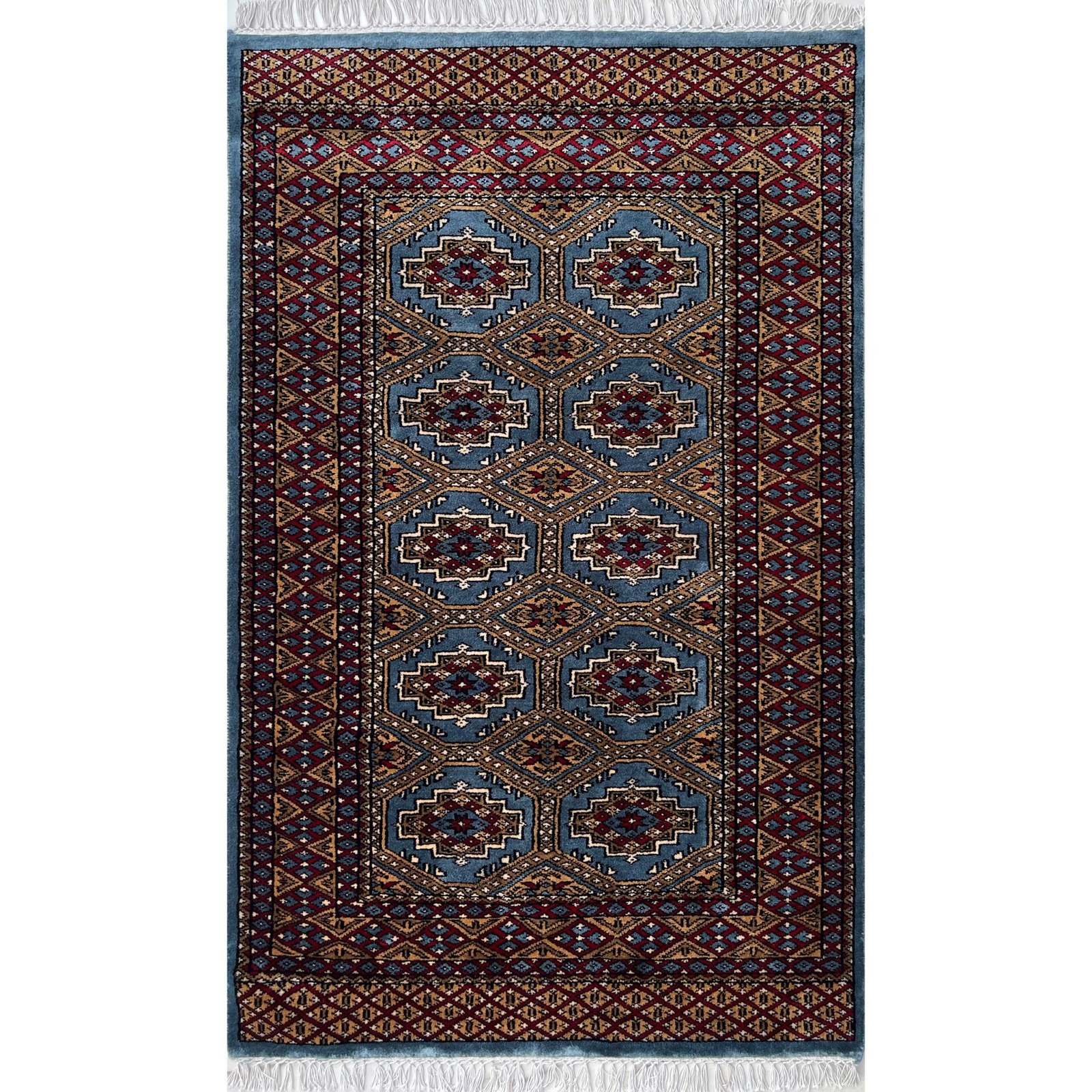 3x5 ft Hand Knotted Woolen Carpet Bluish Gray Bukhara