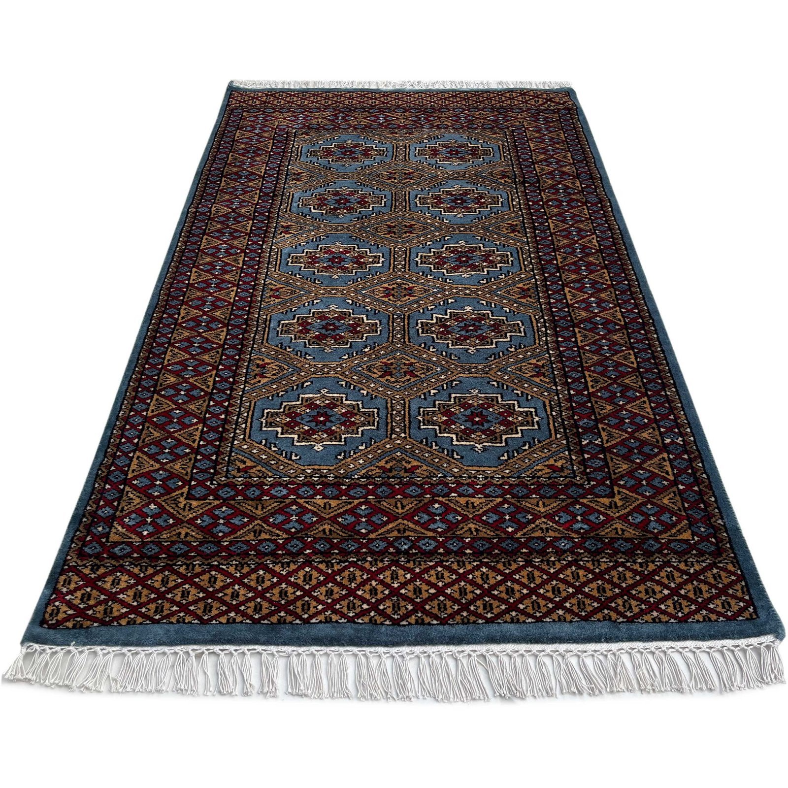 3x5 ft Hand Knotted Woolen Carpet Bluish Gray Bukhara - Image 2