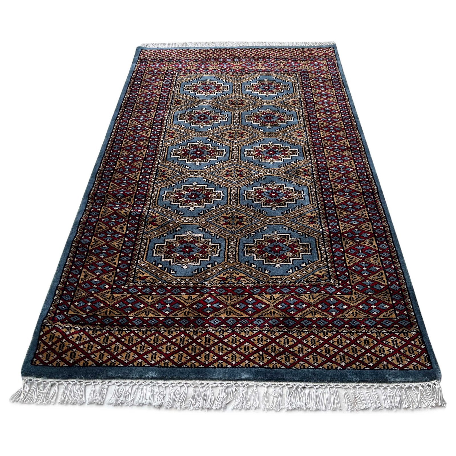 3x5 ft Hand Knotted Woolen Carpet Bluish Gray Bukhara - Image 5