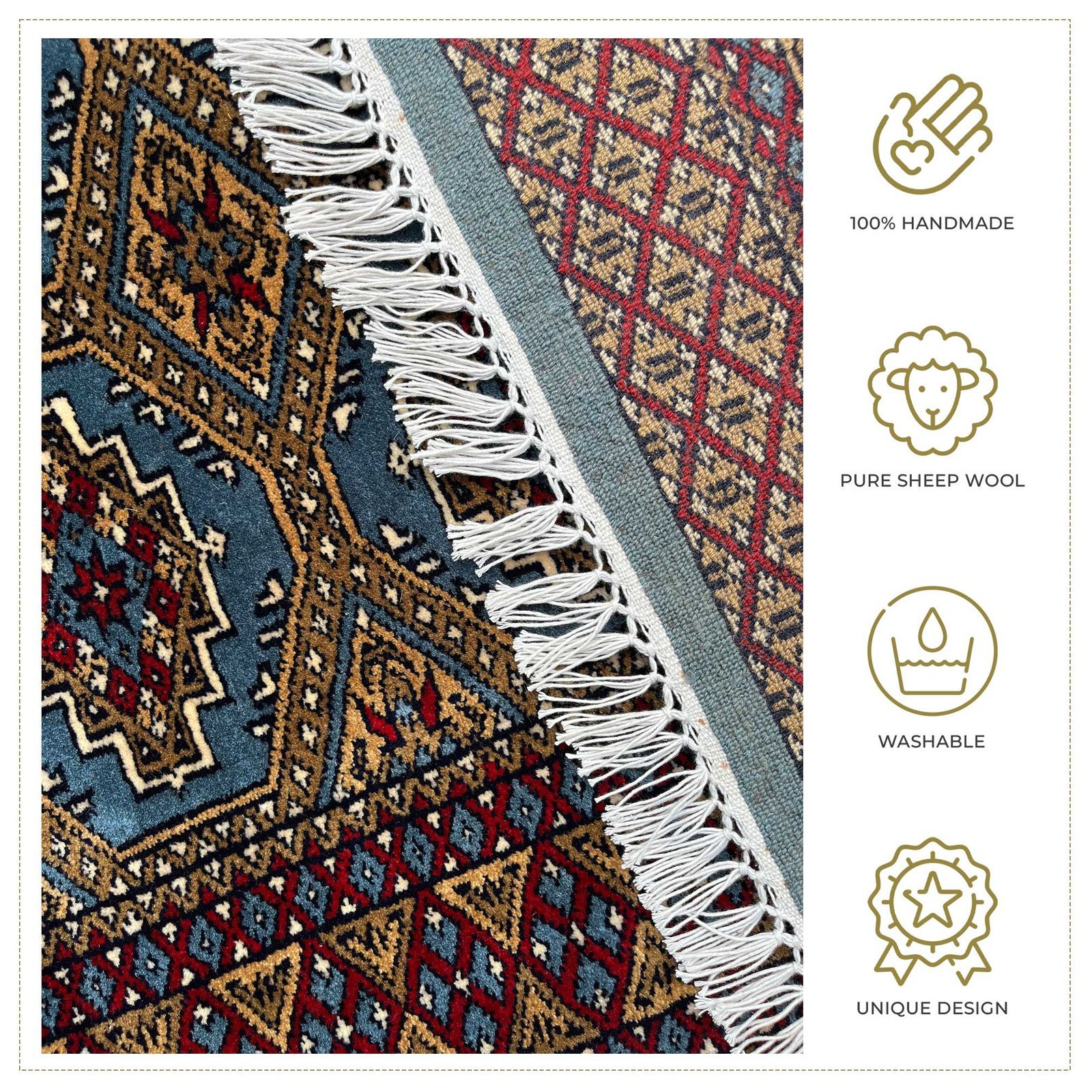 3x5 ft Hand Knotted Woolen Carpet Bluish Gray Bukhara - Image 4