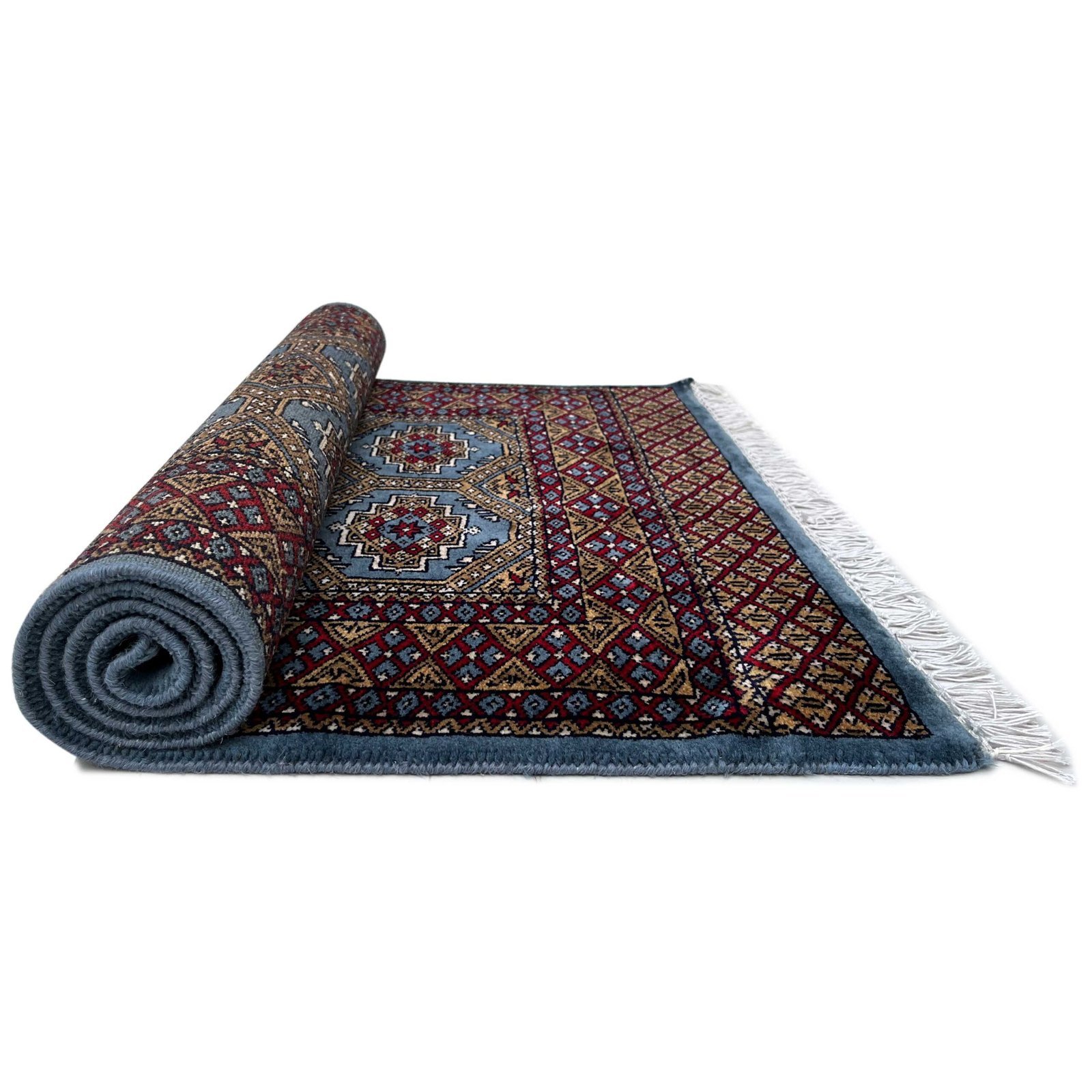 3x5 ft Hand Knotted Woolen Carpet Bluish Gray Bukhara - Image 3