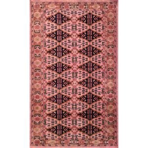 3x5 Feet Hand Knotted Woolen Carpet Peach Tribal