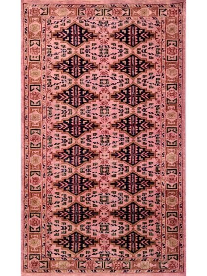 3x5 Feet Hand Knotted Woolen Carpet Peach Tribal