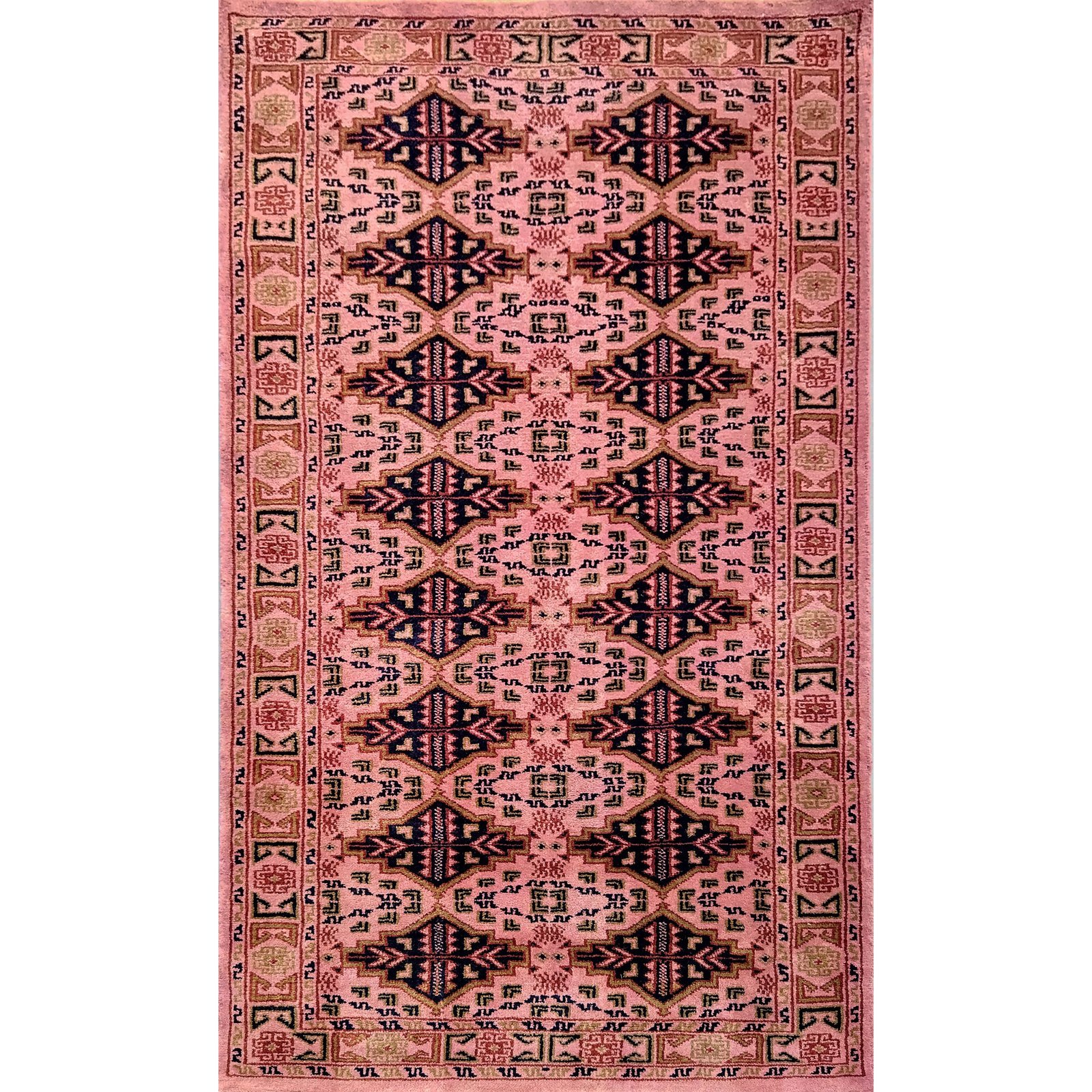 3x5 Feet Hand Knotted Woolen Carpet Peach Tribal