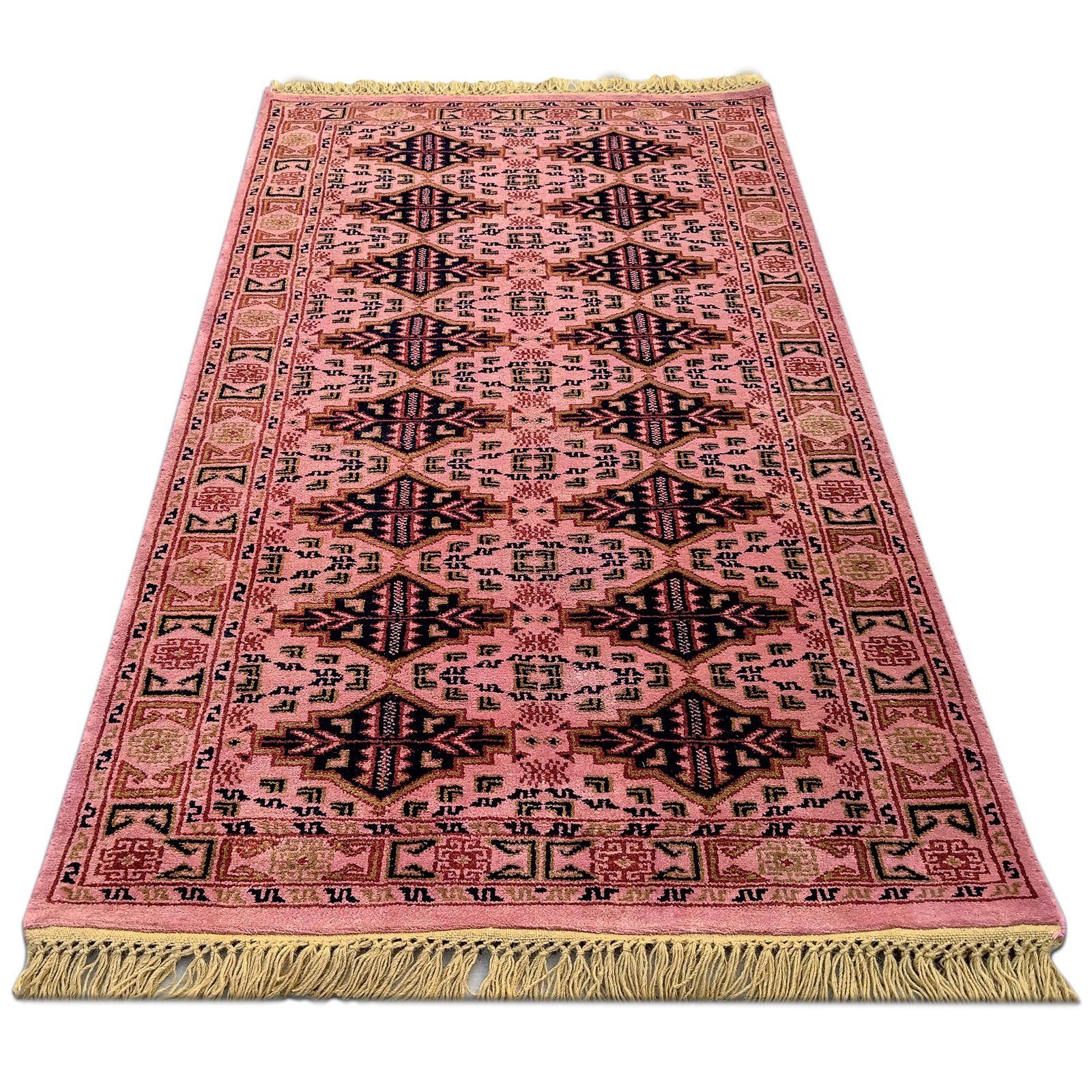 3x5 Feet Hand Knotted Woolen Carpet Peach Tribal - Image 2