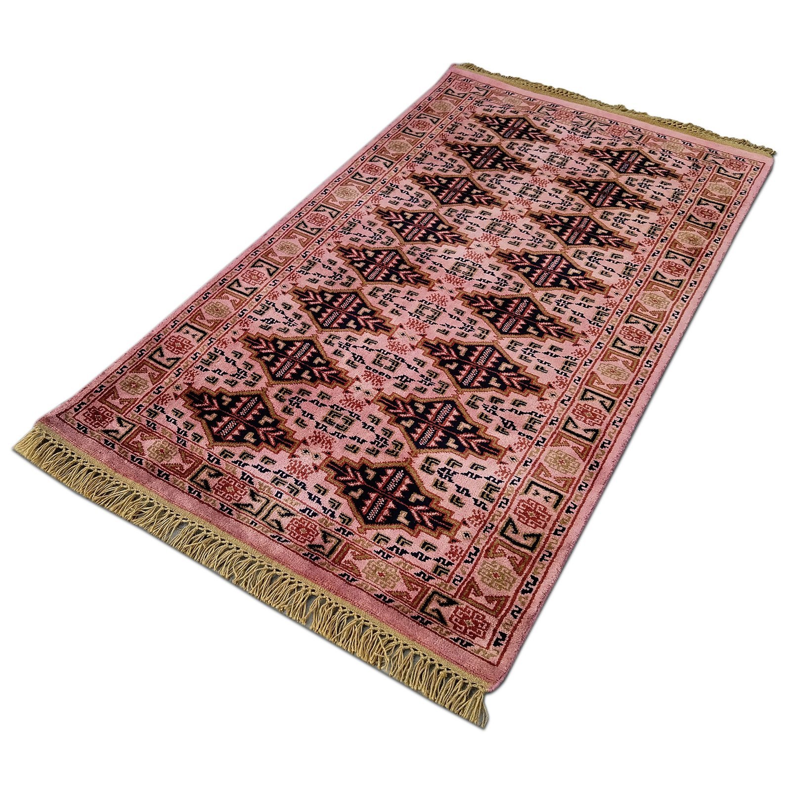 3x5 Feet Hand Knotted Woolen Carpet Peach Tribal - Image 4