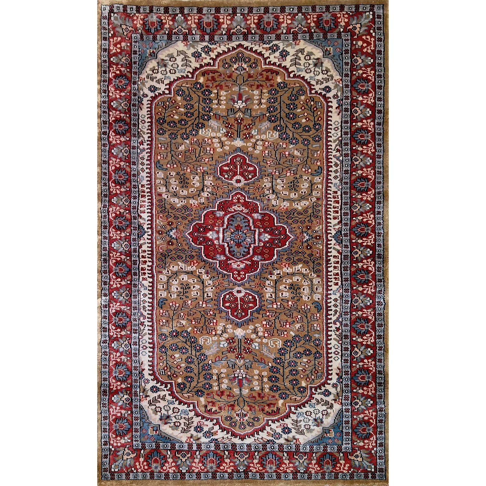 3x5 Feet Hand Knotted Persian Bamboo Silk Carpet Camel