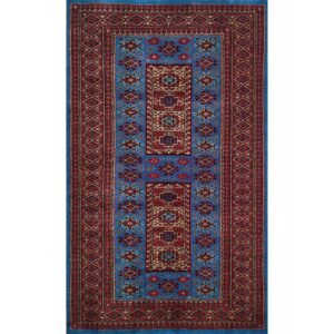 3x5 Feet Blue Hand Knotted Wool Carpet Dubba