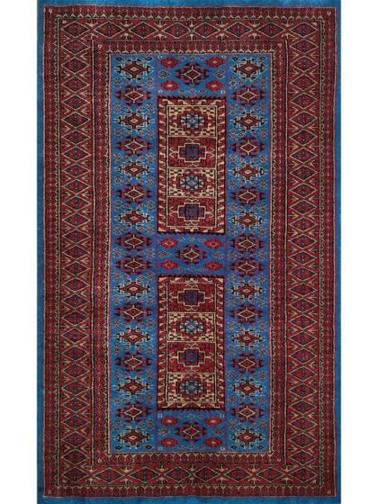 3x5 Feet Blue Hand Knotted Wool Carpet Dubba