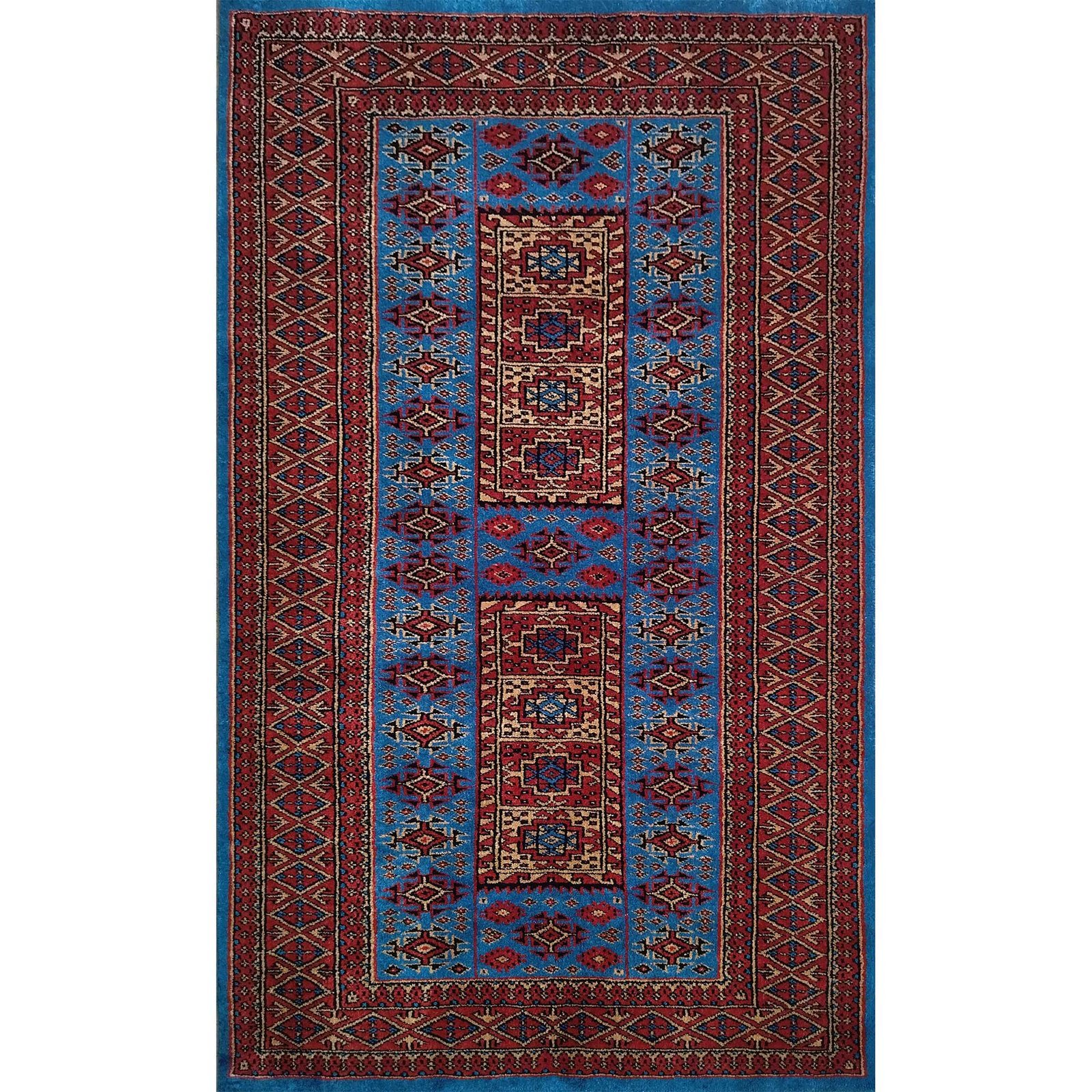 3x5 Feet Blue Hand Knotted Wool Carpet Dubba