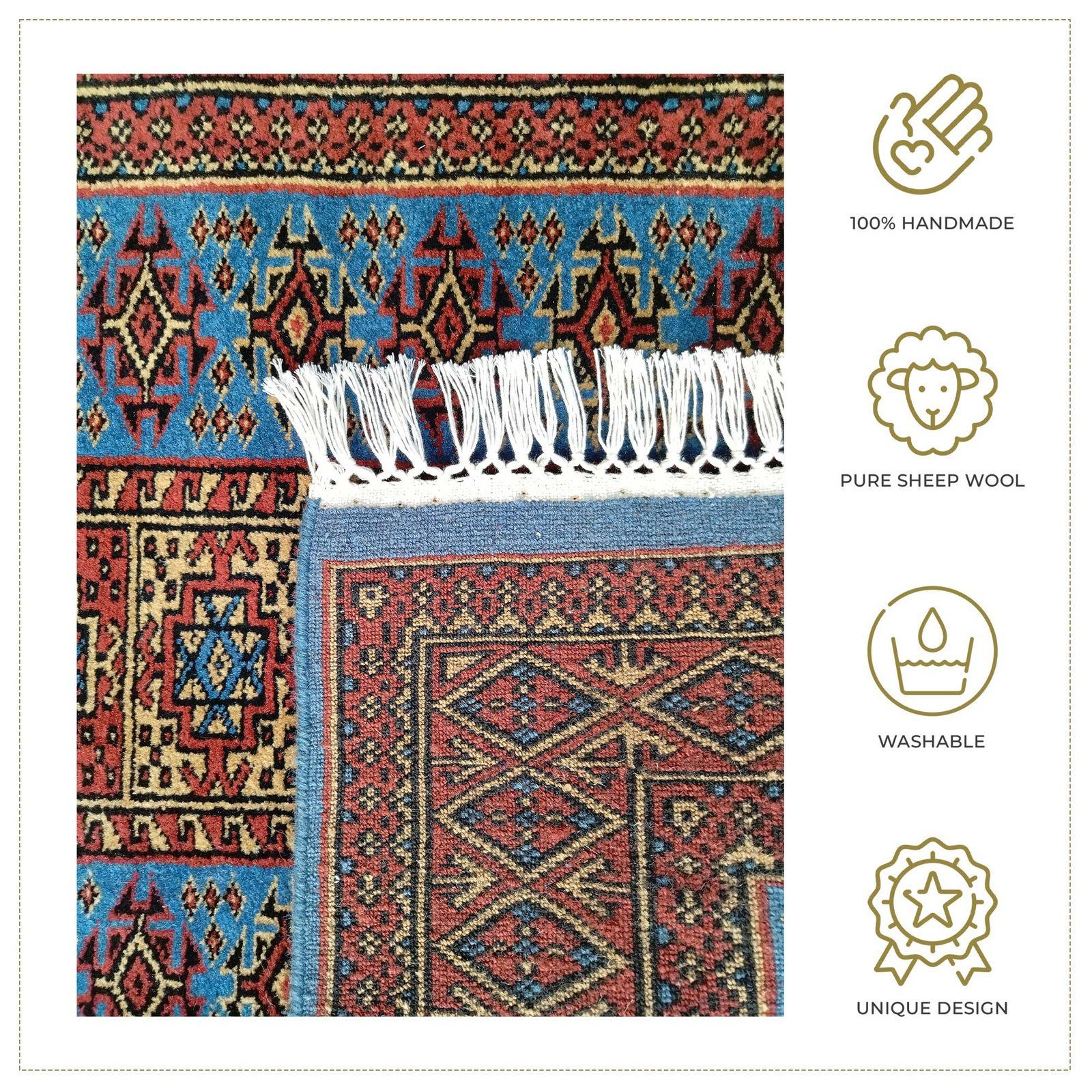 3x5 Feet Blue Hand Knotted Wool Carpet Dubba - Image 2