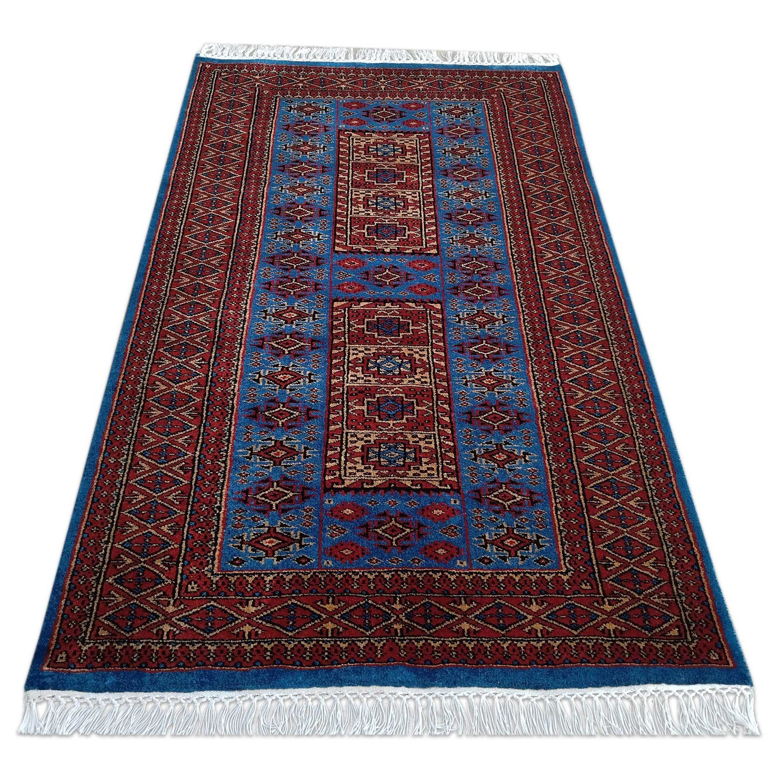3x5 Feet Blue Hand Knotted Wool Carpet Dubba - Image 3