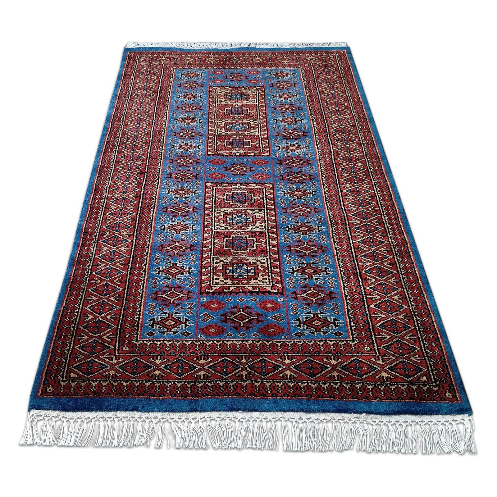 3x5 Feet Blue Hand Knotted Wool Carpet Dubba - Image 4