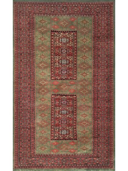 3x5 feet Hand Knotted Woolen Carpet Green Dubba