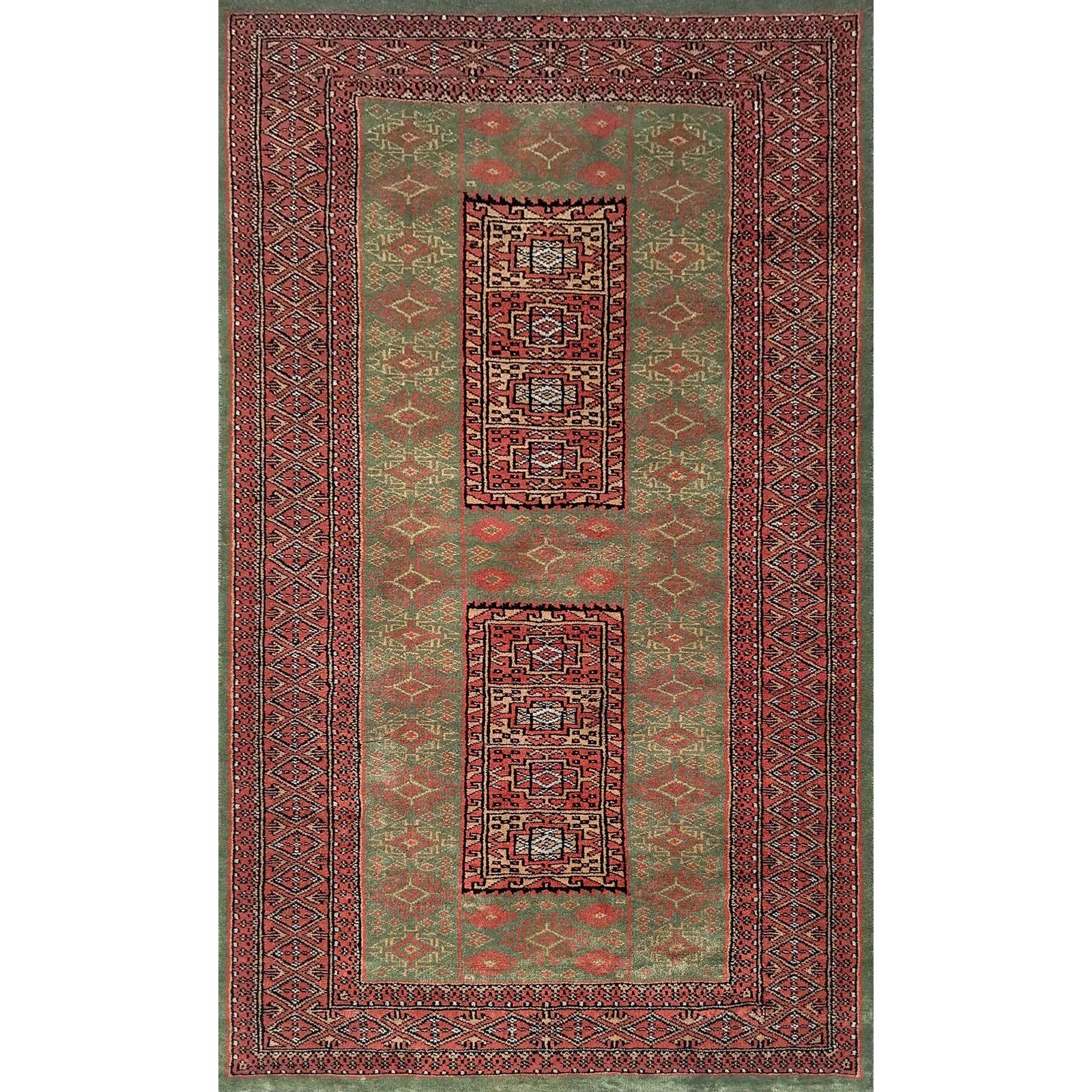 3x5 feet Hand Knotted Woolen Carpet Green Dubba