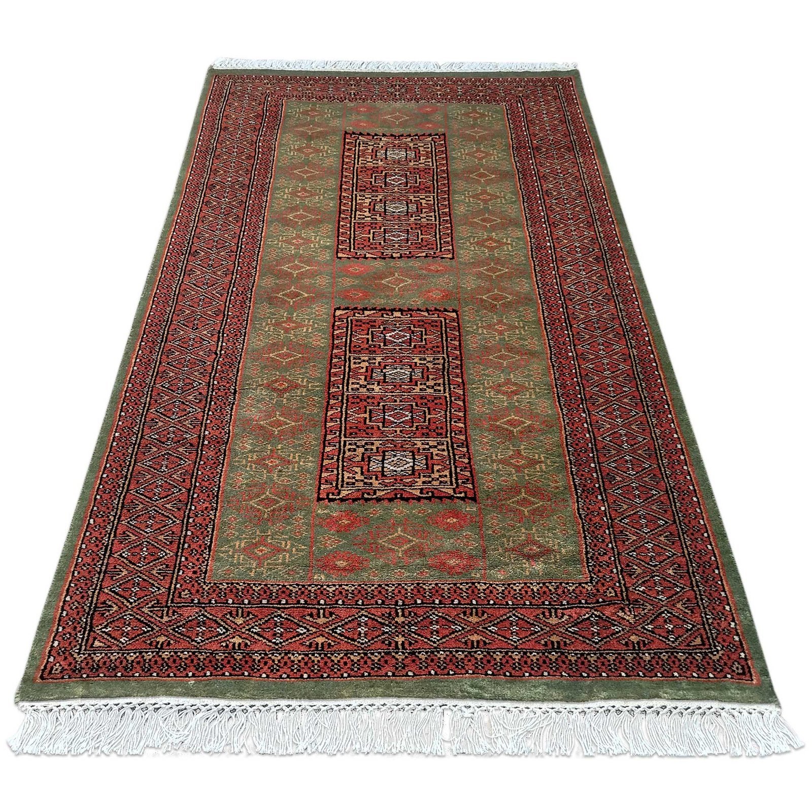 3x5 feet Hand Knotted Woolen Carpet Green Dubba - Image 2