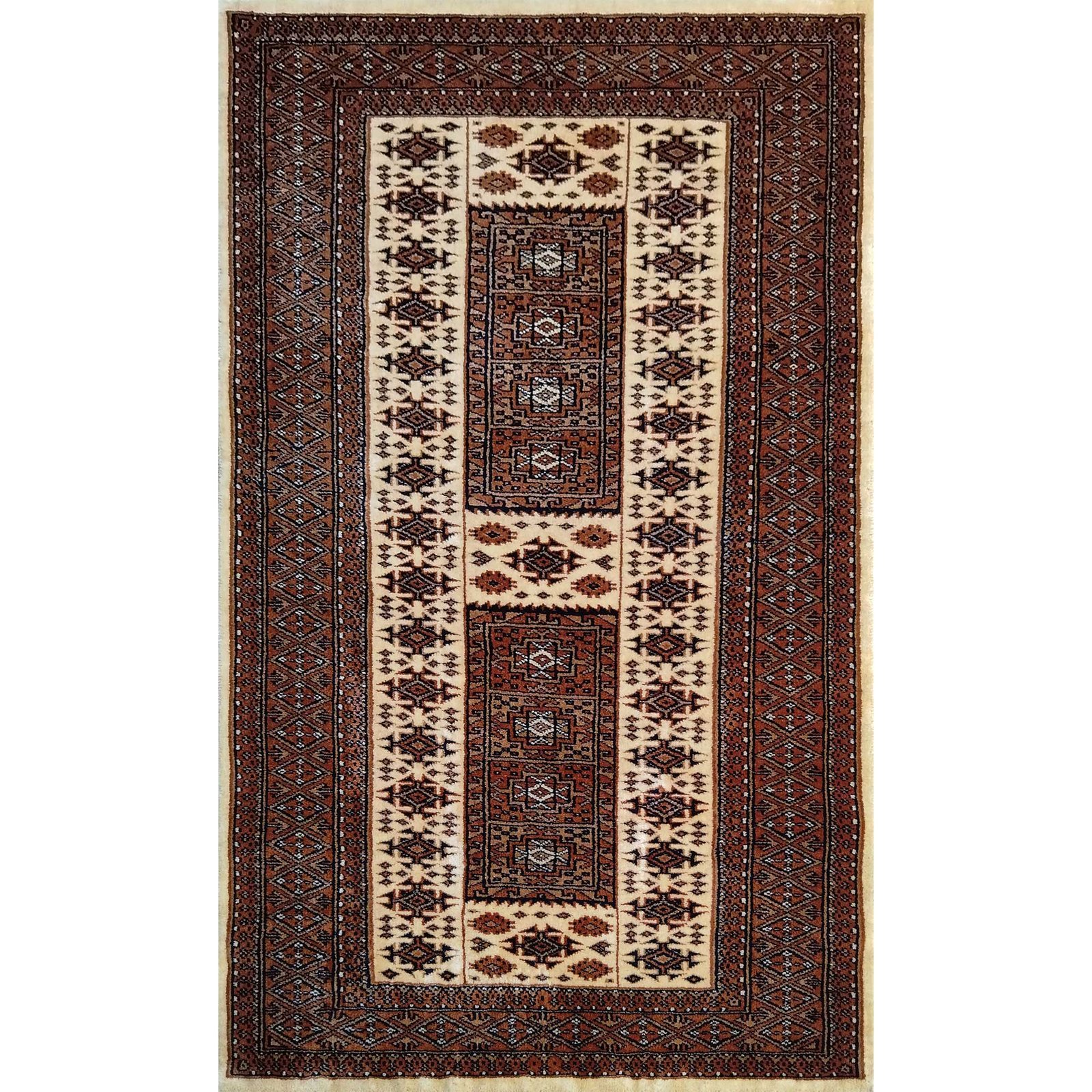 3x5 Feet White Hand Knotted Wool Carpet Dubba