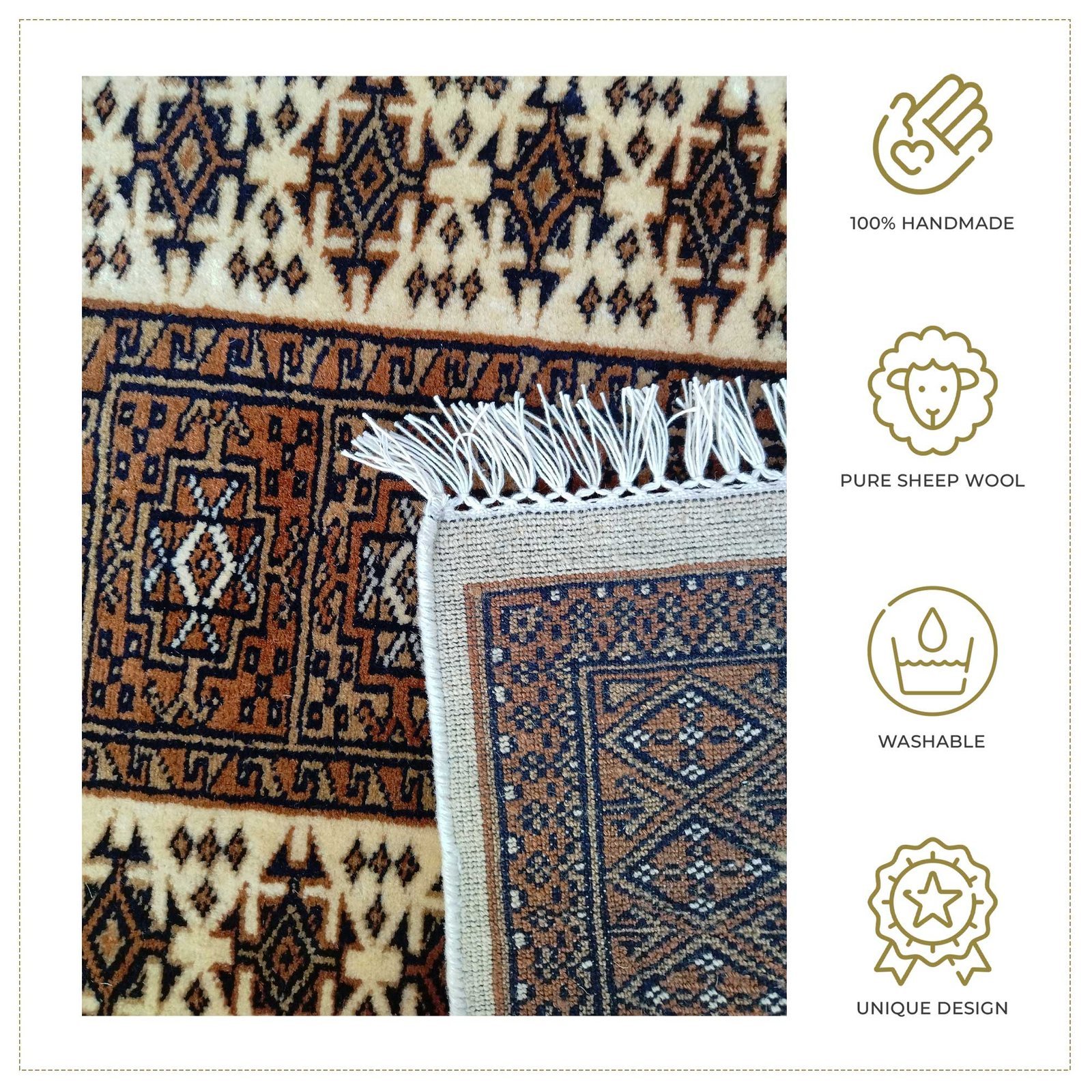 3x5 Feet White Hand Knotted Wool Carpet Dubba - Image 2
