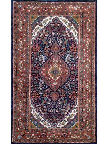 3x5 feet Hand Knotted Navy Blue Bamboo Silk Persian Carpet