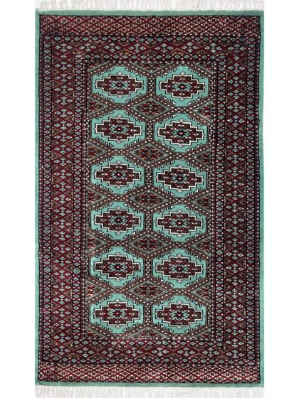 3x5 ft Hand Knotted Woolen Carpet Bukhara Sea Green