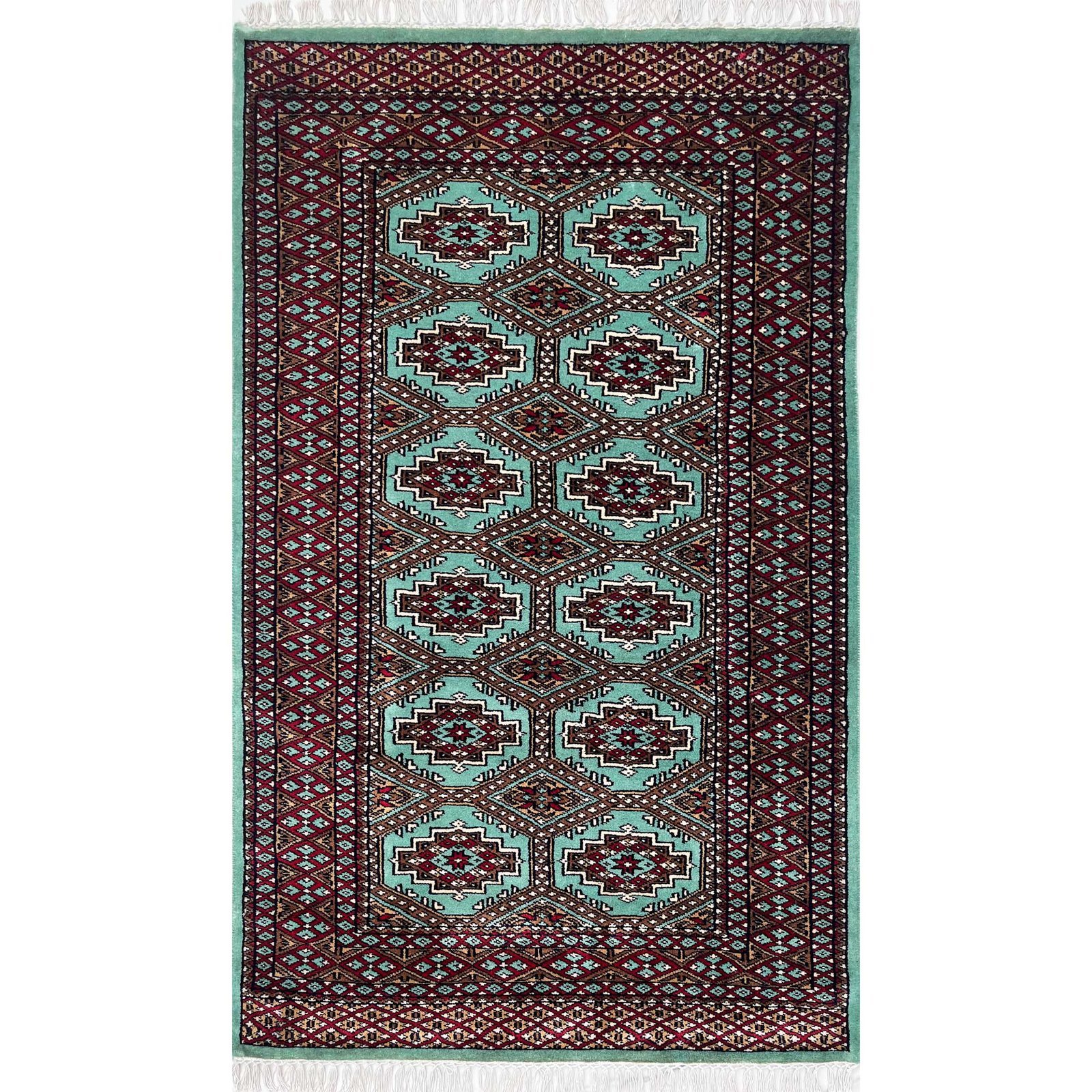 3x5 ft Hand Knotted Woolen Carpet Bukhara Sea Green