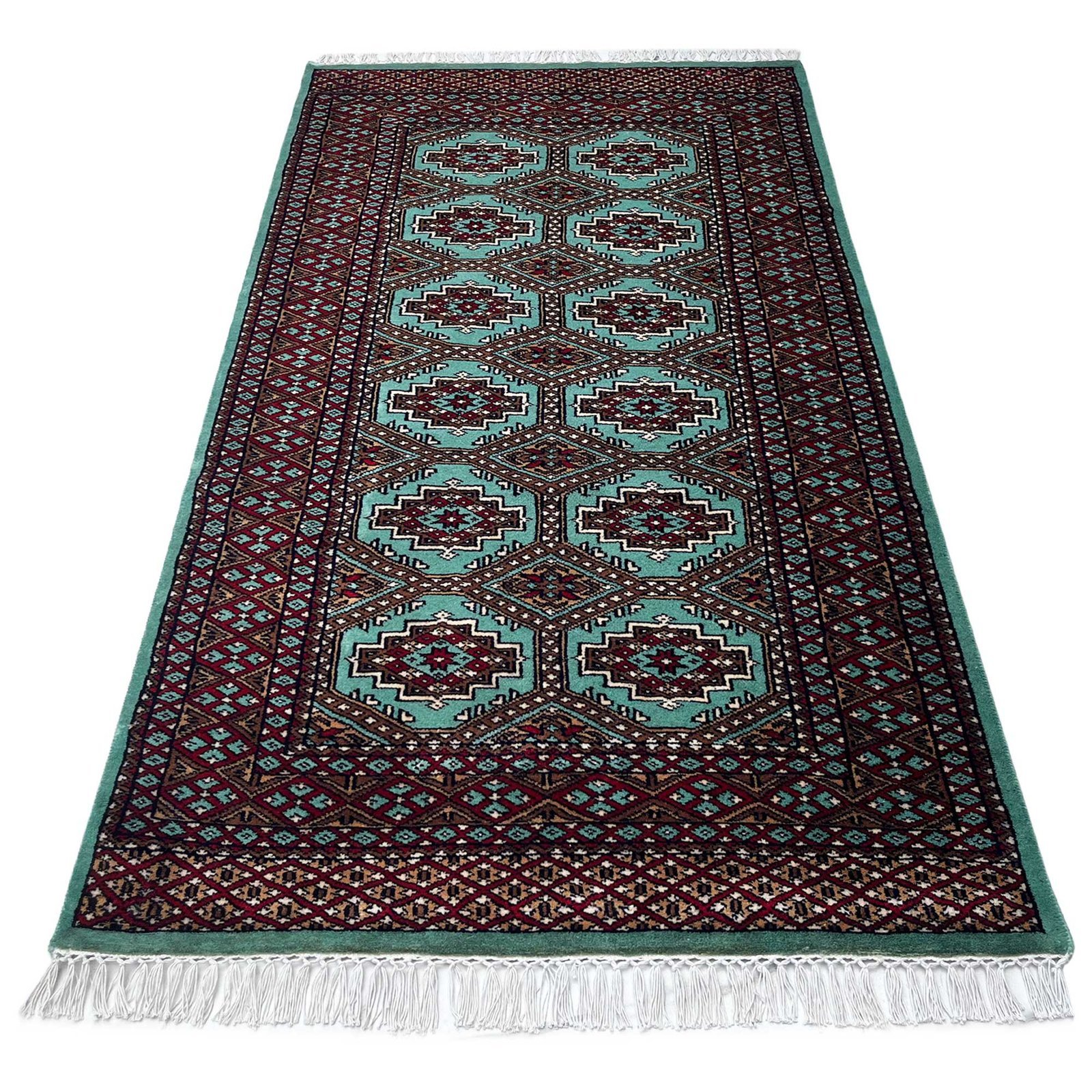 3x5 ft Hand Knotted Woolen Carpet Bukhara Sea Green - Image 2