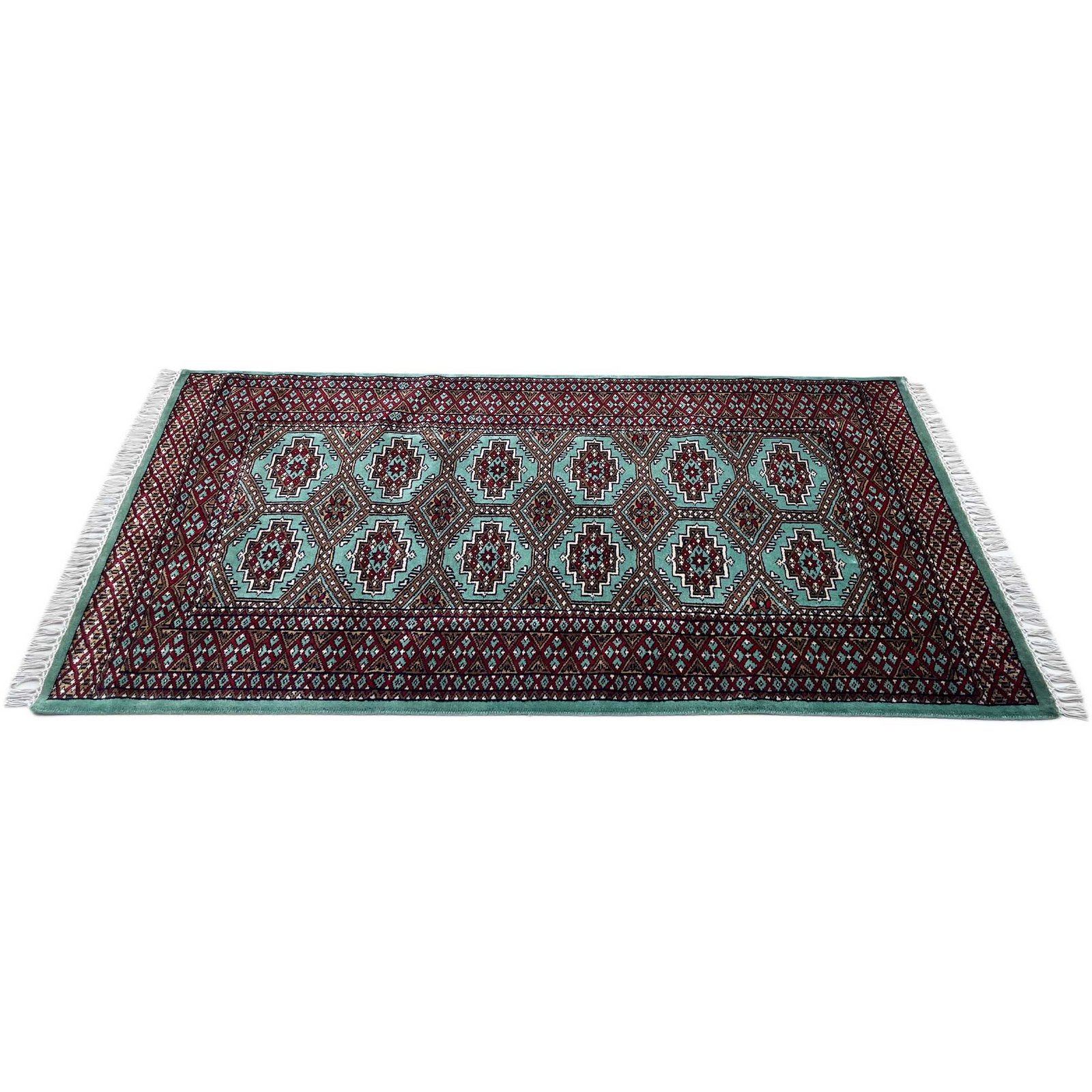 3x5 ft Hand Knotted Woolen Carpet Bukhara Sea Green - Image 7