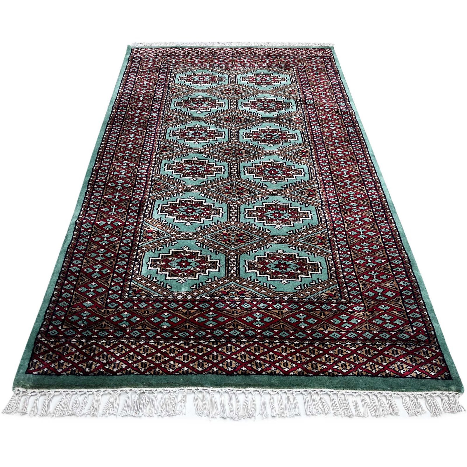 3x5 ft Hand Knotted Woolen Carpet Bukhara Sea Green - Image 6