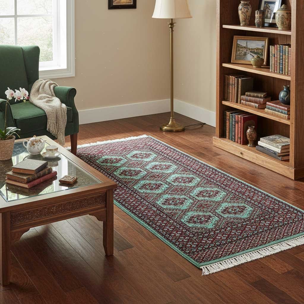 3x5 ft Hand Knotted Woolen Carpet Bukhara Sea Green - Image 3