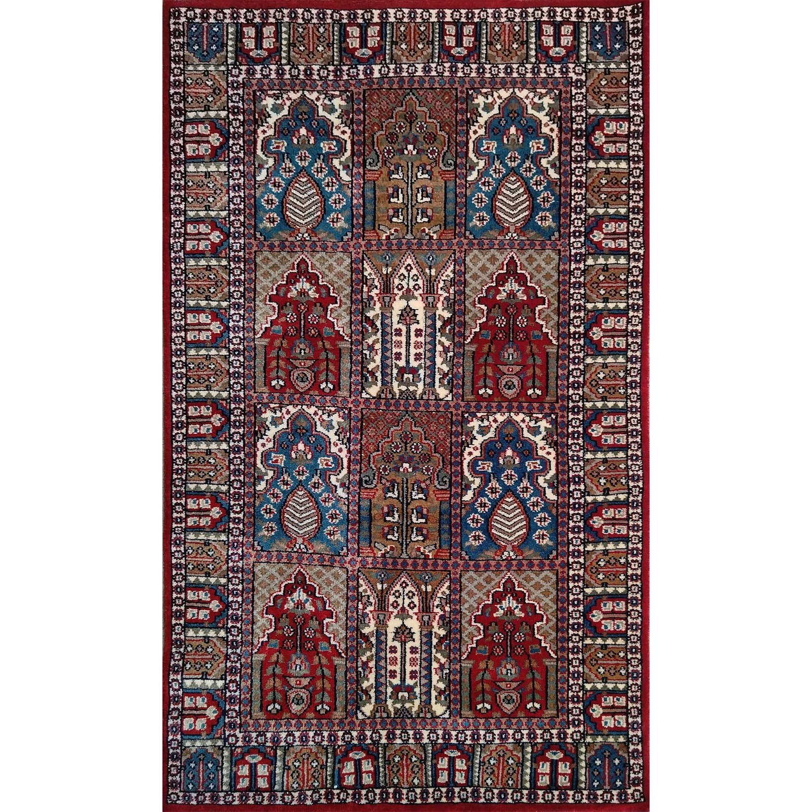 3x5 Feet Red Hand Knotted Wool Carpet Hamadan