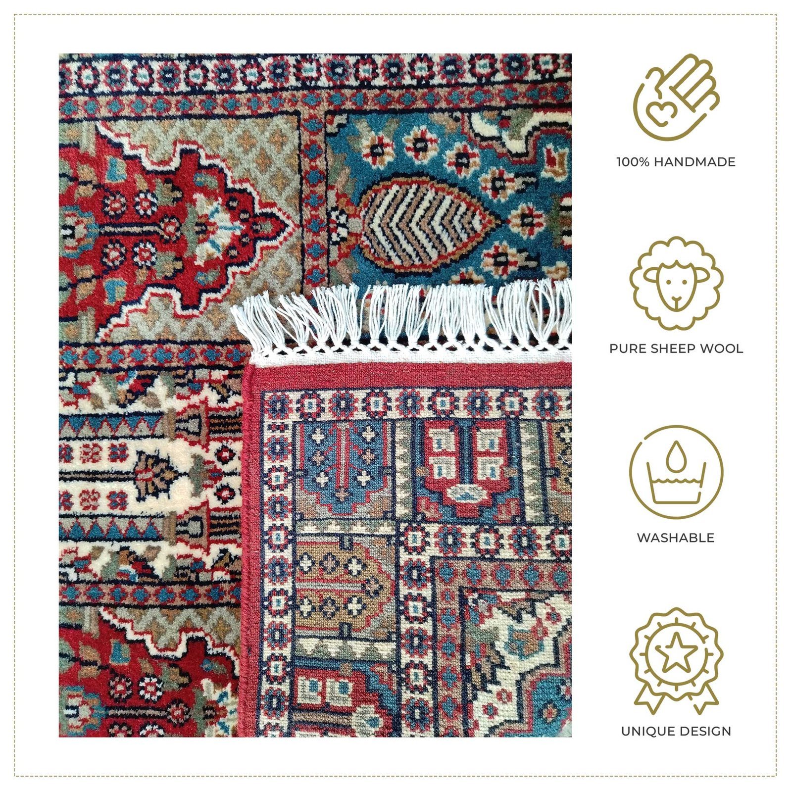 3x5 Feet Red Hand Knotted Wool Carpet Hamadan - Image 2