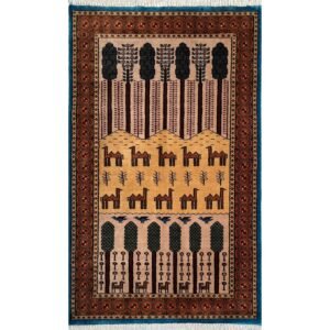 3x5 ft Hand Knotted Woolen Carpet Beige Jungle