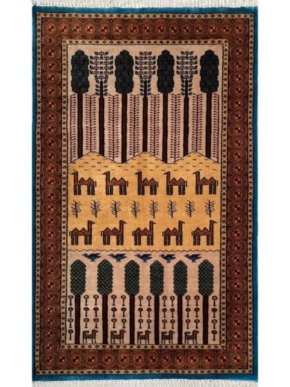 3x5 ft Hand Knotted Woolen Carpet Beige Jungle