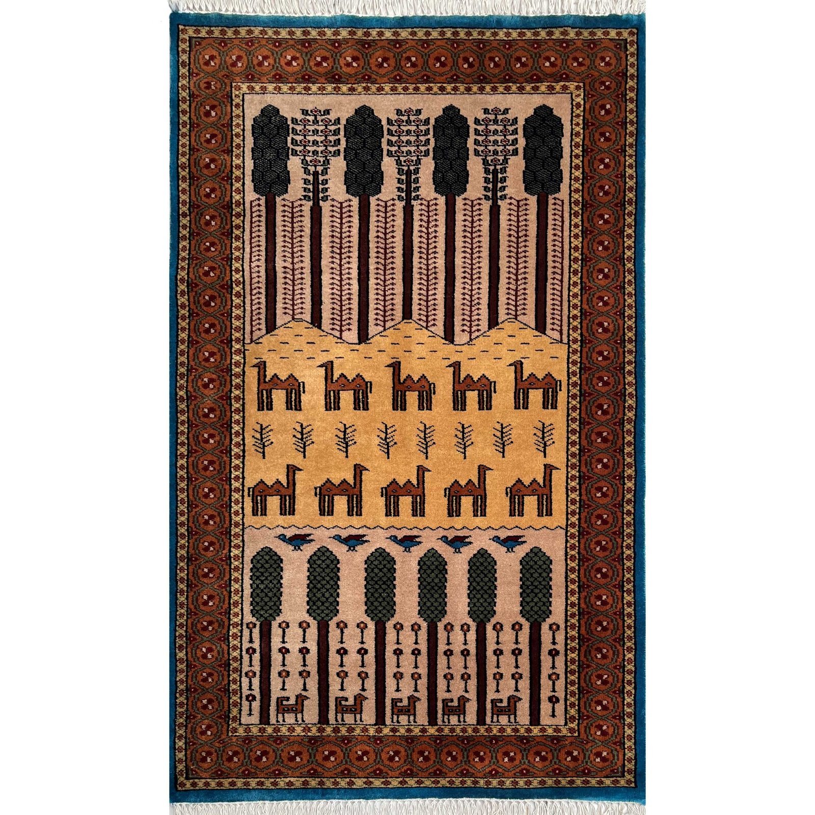 3x5 ft Hand Knotted Woolen Carpet Beige Jungle
