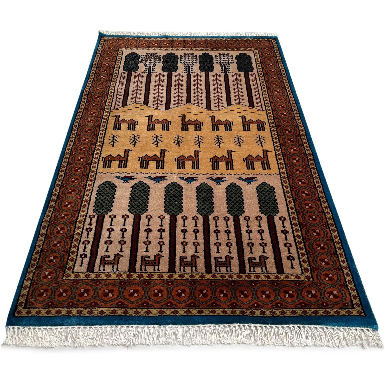 3x5 ft Hand Knotted Woolen Carpet Beige Jungle - Image 2