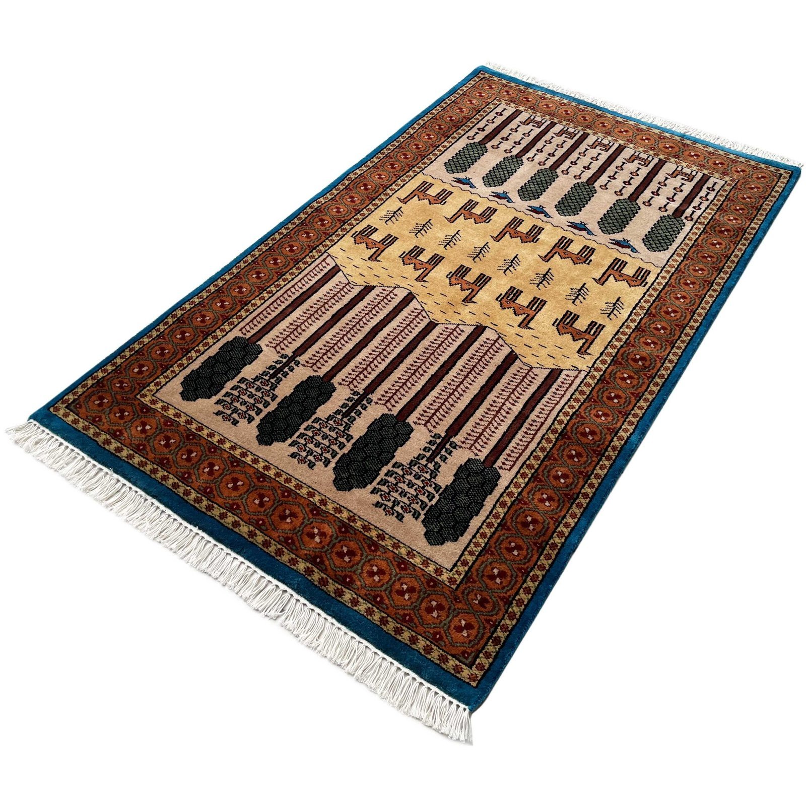 3x5 ft Hand Knotted Woolen Carpet Beige Jungle - Image 6