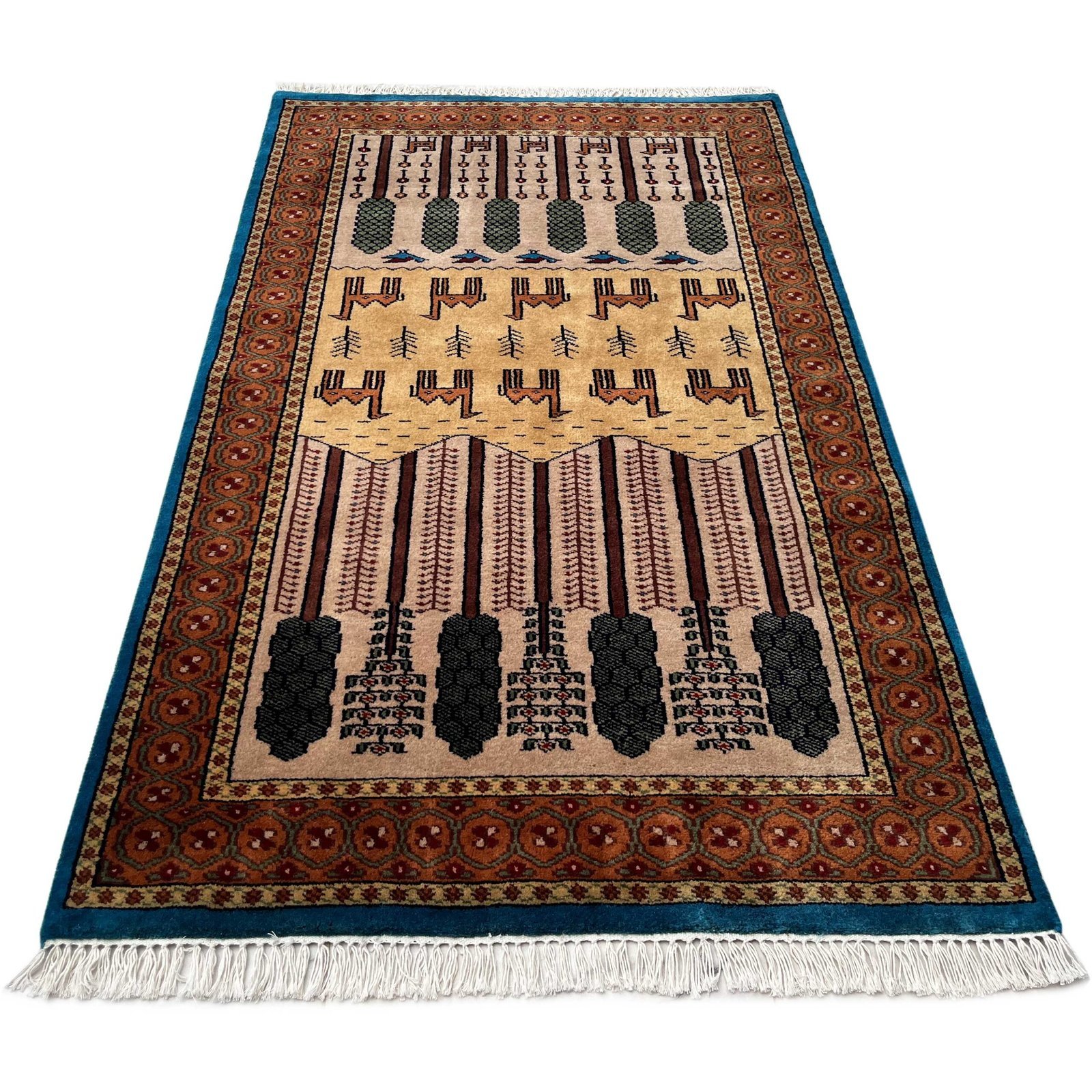 3x5 ft Hand Knotted Woolen Carpet Beige Jungle - Image 5