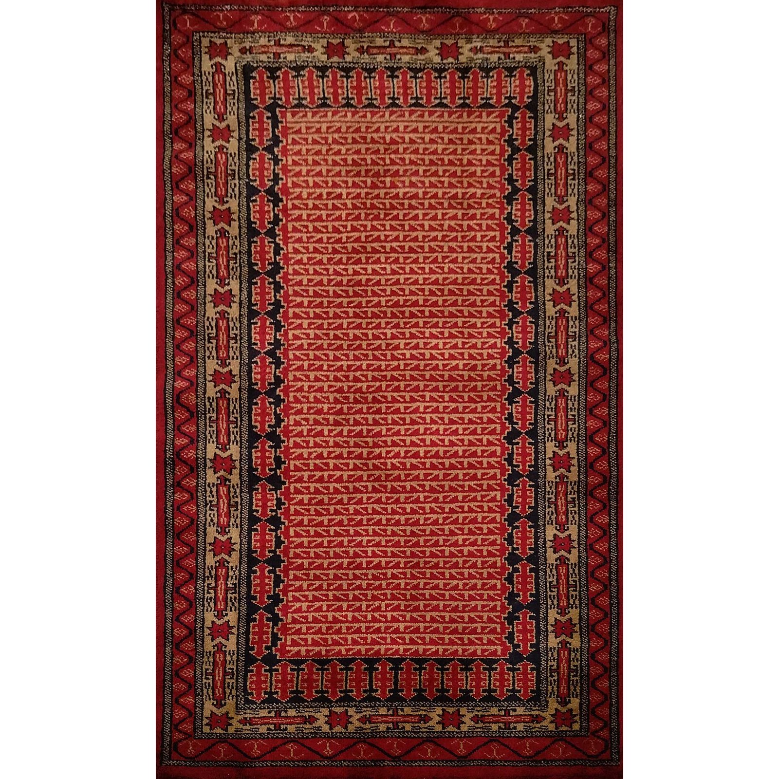 3x5 feet Hand Knotted Tribal Wool Carpet Red