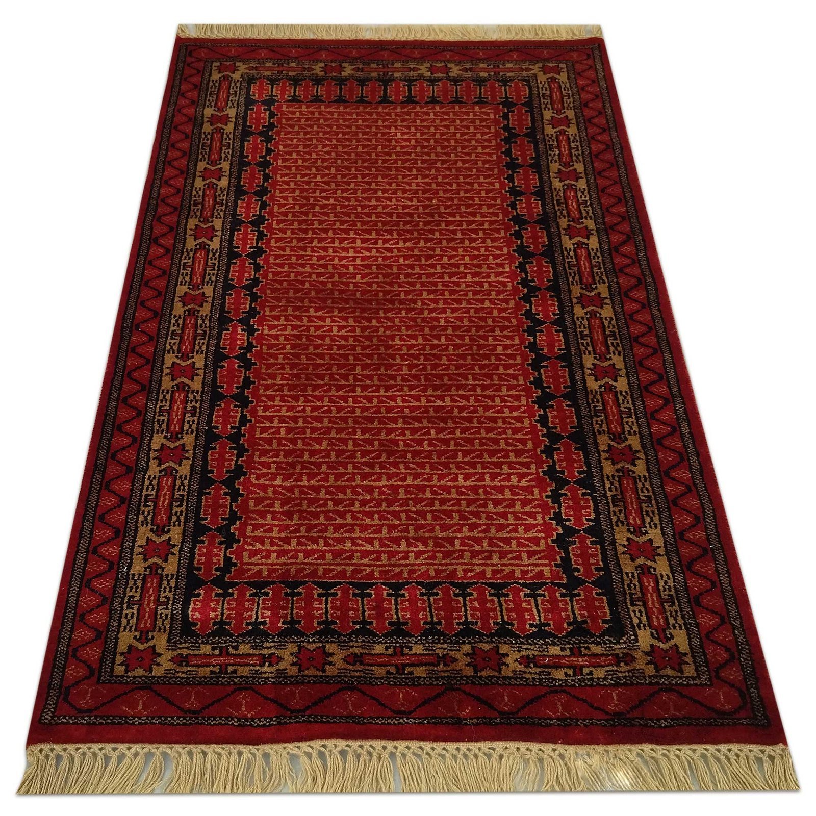 3x5 feet Hand Knotted Tribal Wool Carpet Red - Image 2