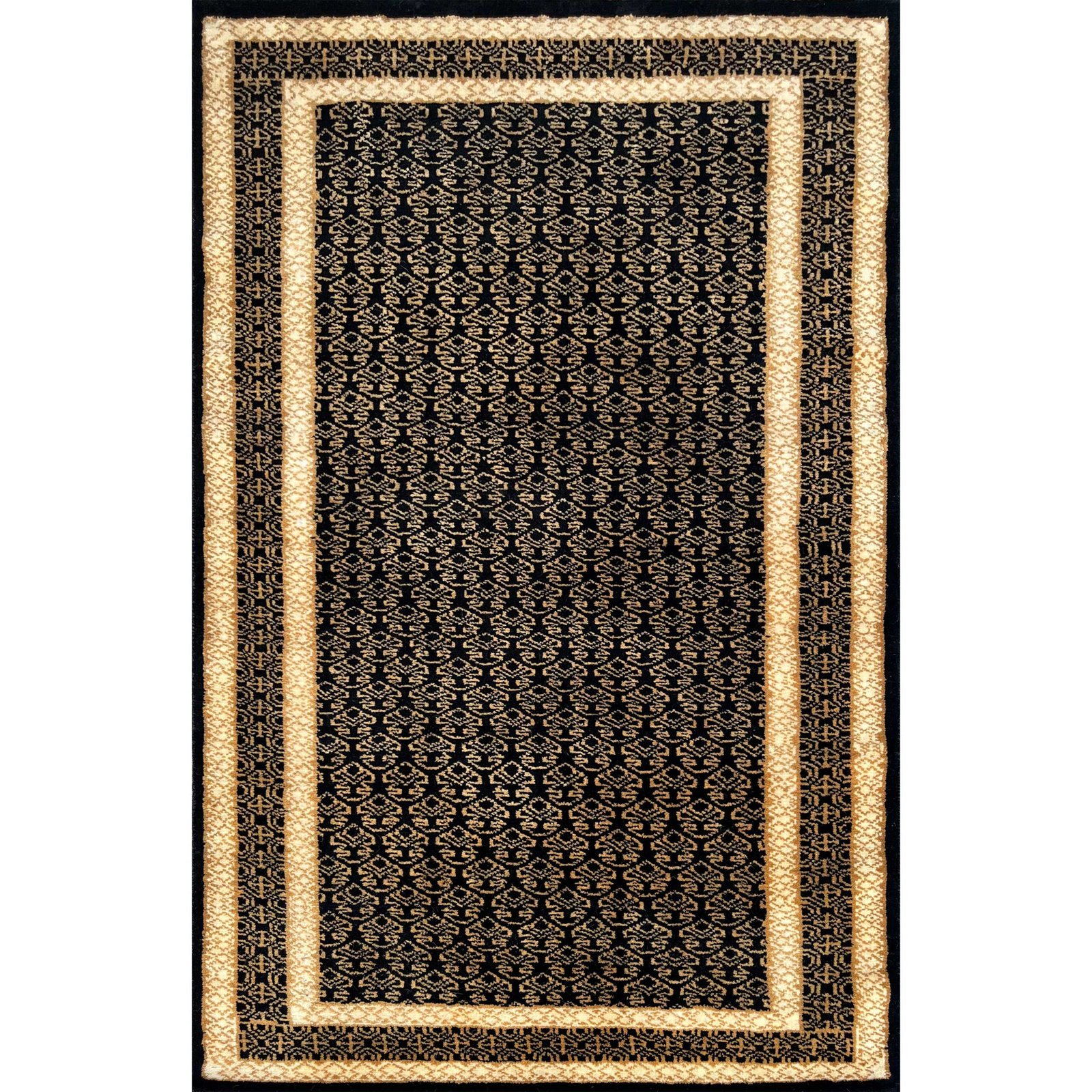 3x5 feet Wool Carpet Black Gold Hand-knotted Lichi