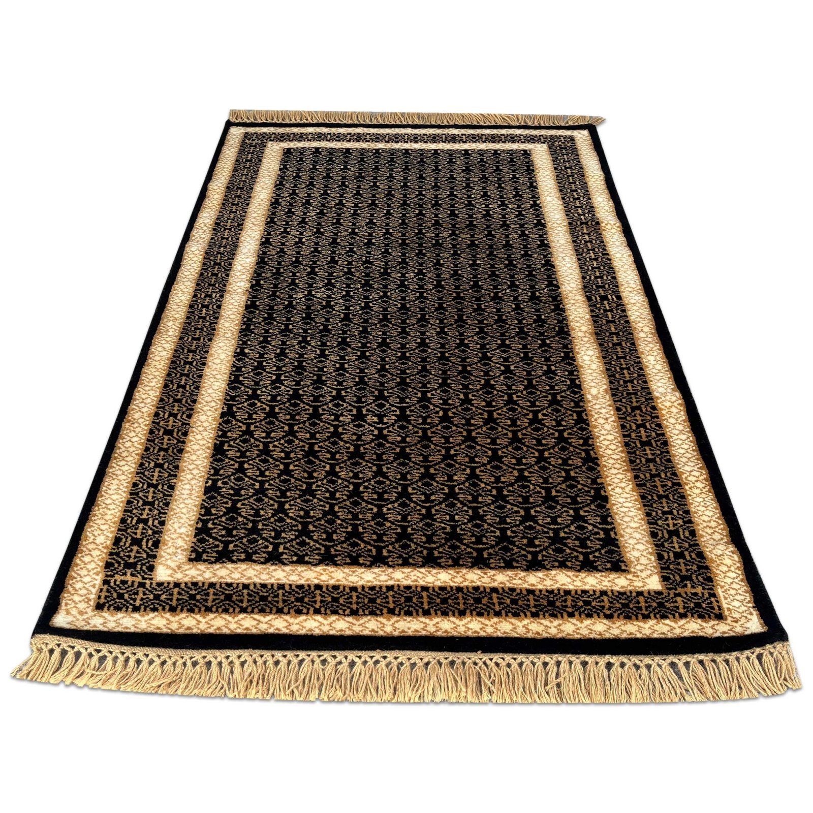 3x5 feet Wool Carpet Black Gold Hand-knotted Lichi - Image 2