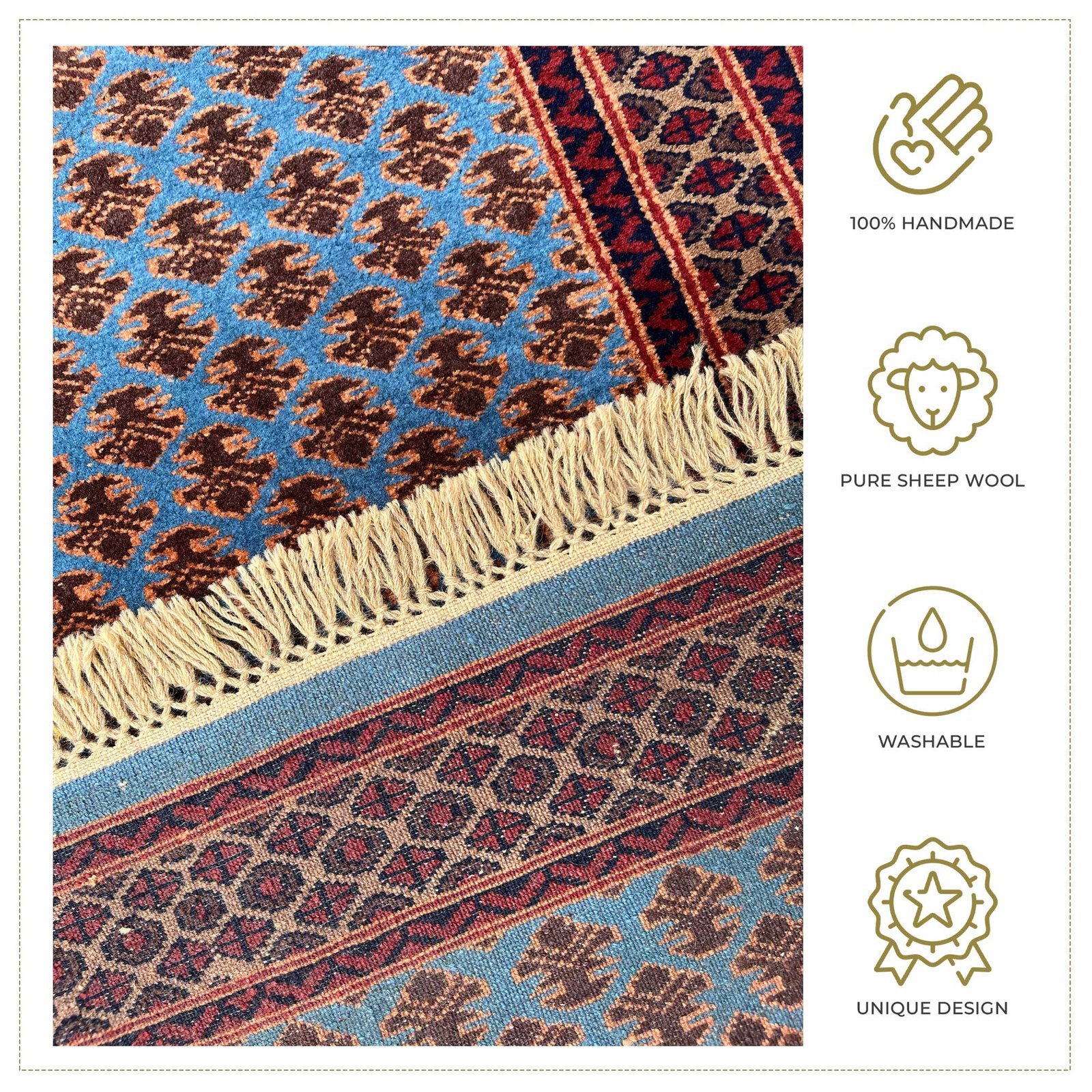 3x5 ft Hand Knotted Woolen Carpet Lichi Blue - Image 5
