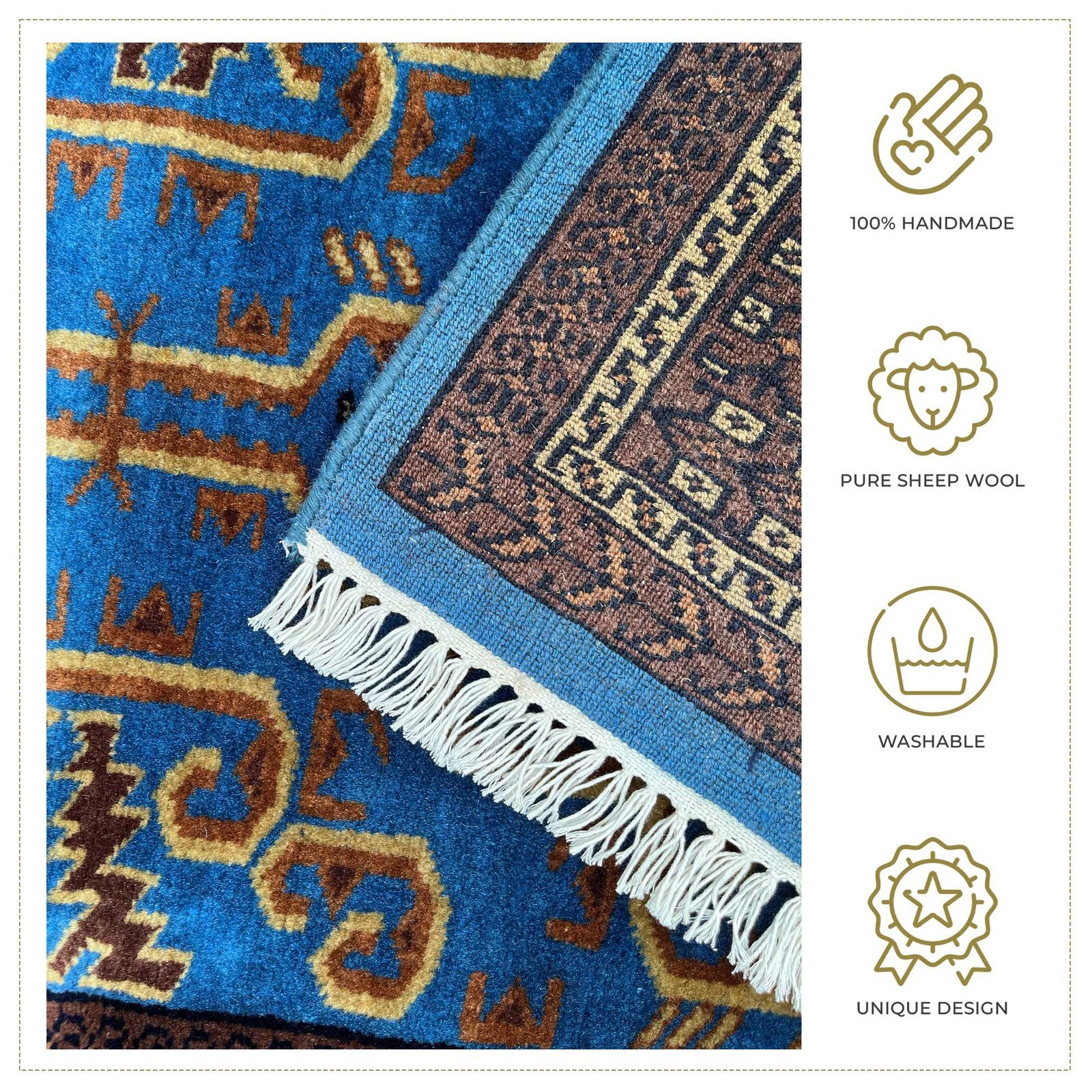 3x5 ft Hand-knotted Woolen Carpet Blue Palace - Image 4