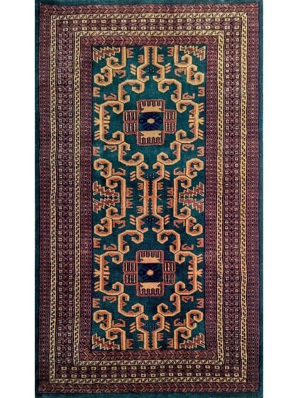 3x5 feet Hand Knotted Wool Carpet Green Palace