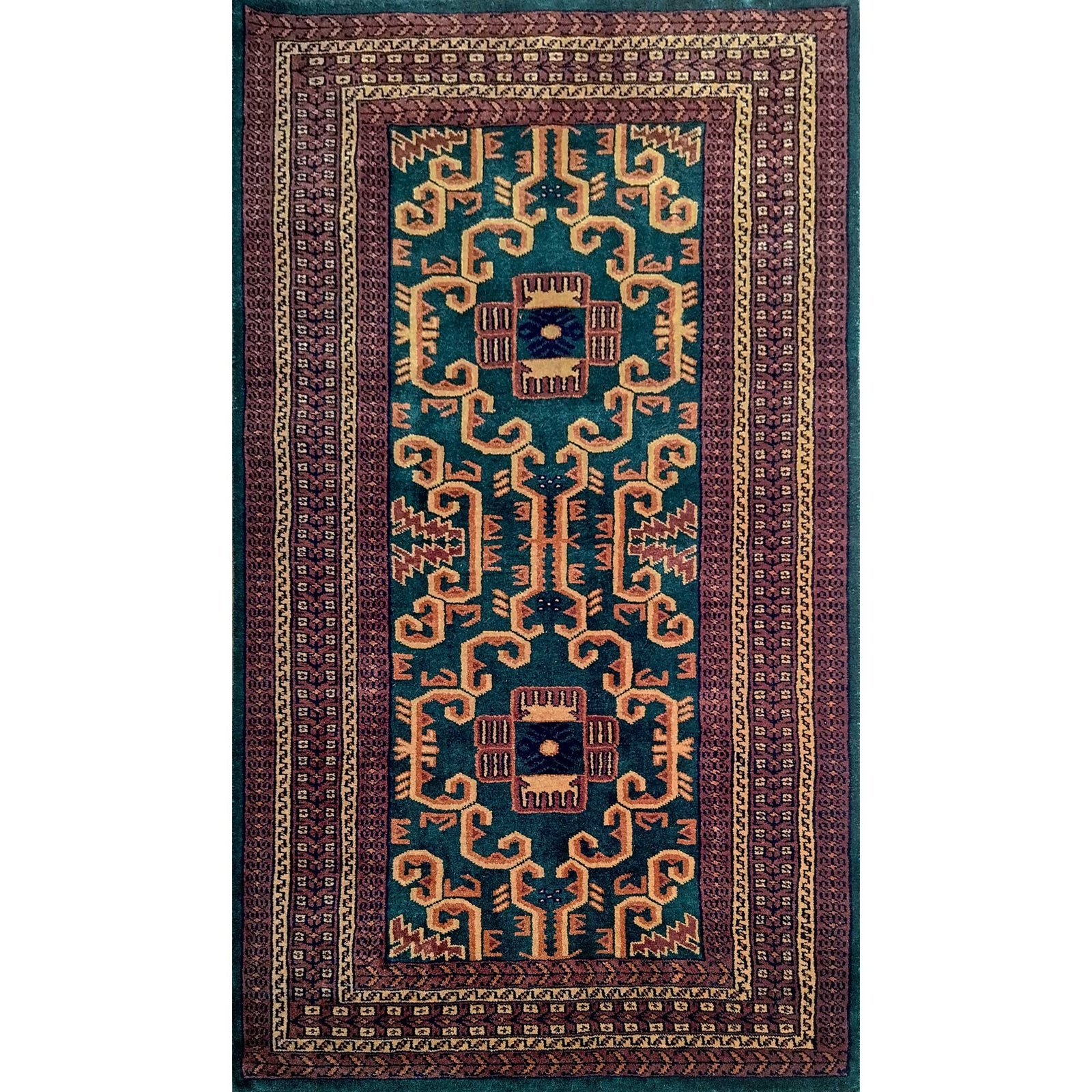 3x5 feet Hand Knotted Wool Carpet Green Palace