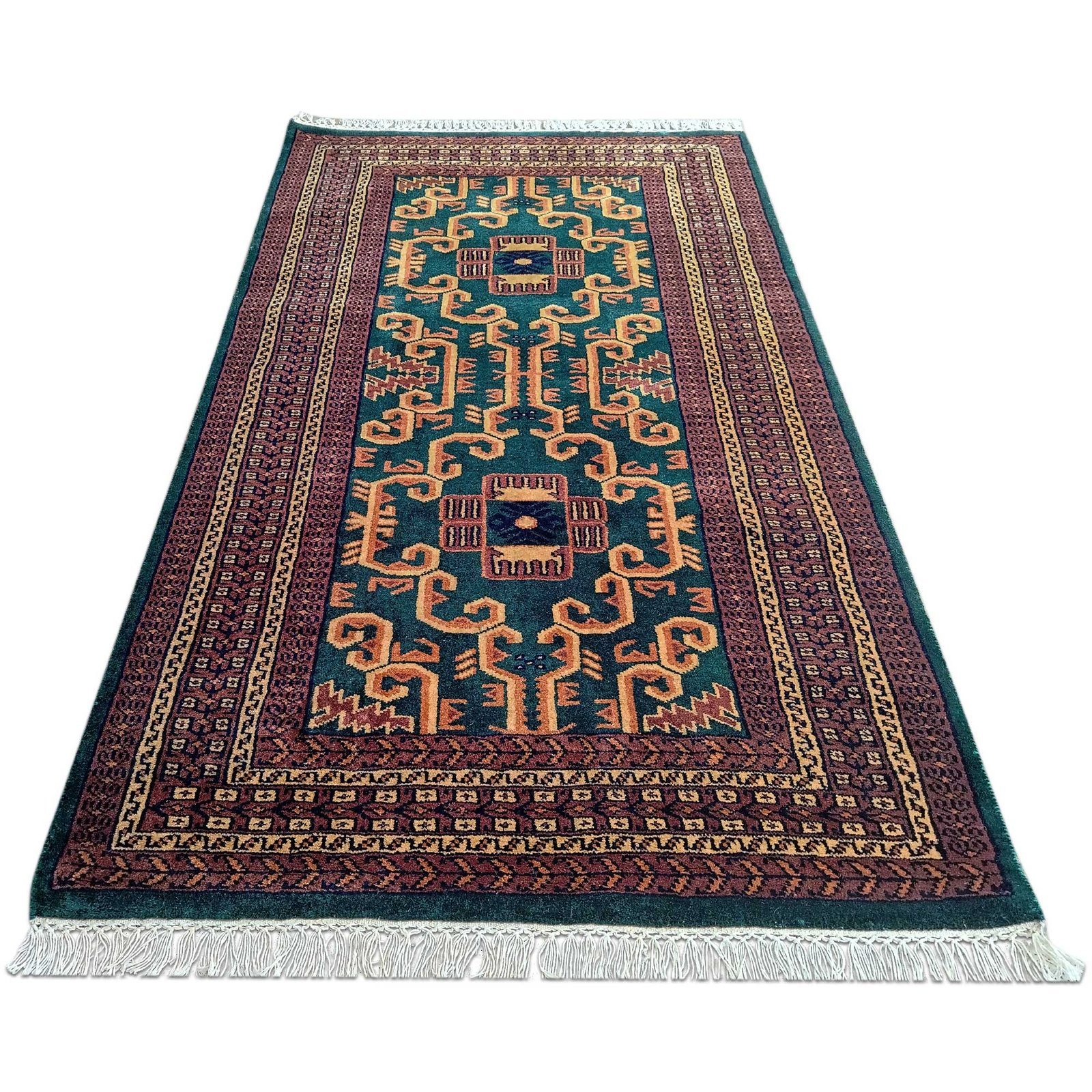 3x5 feet Hand Knotted Wool Carpet Green Palace - Image 2