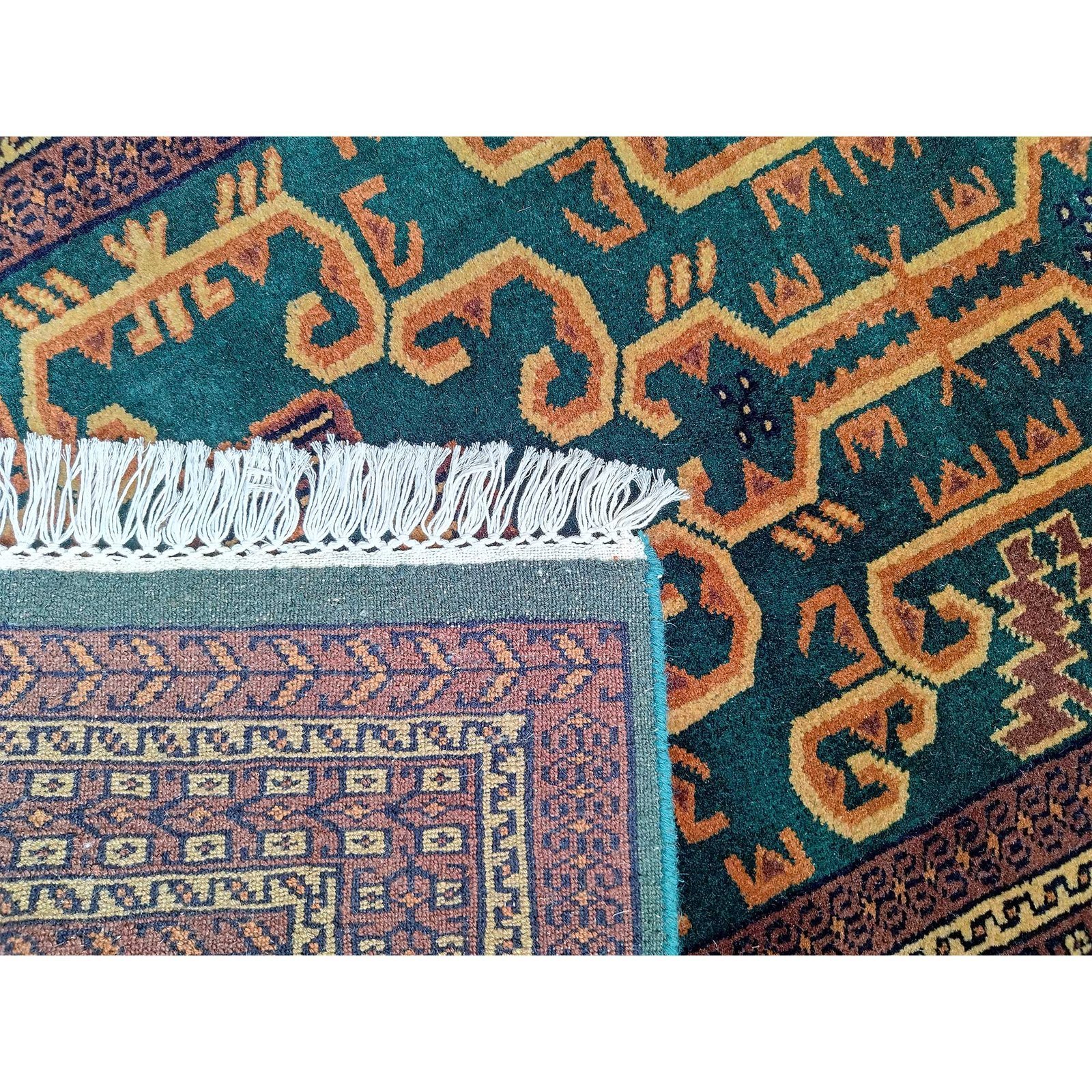 3x5 feet Hand Knotted Wool Carpet Green Palace - Image 5
