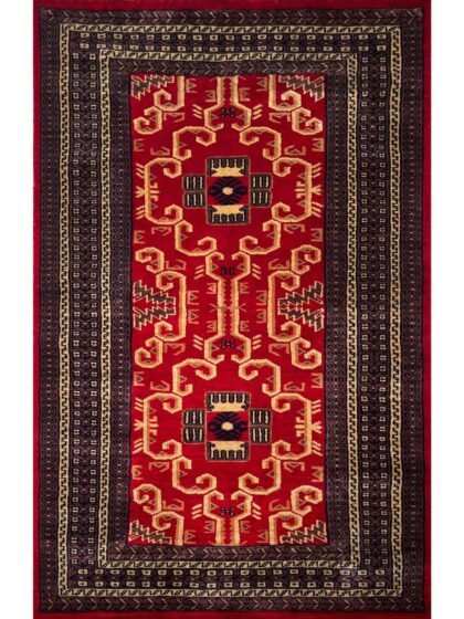 3x5 ft Hand-knotted Woolen Carpet Red Palace