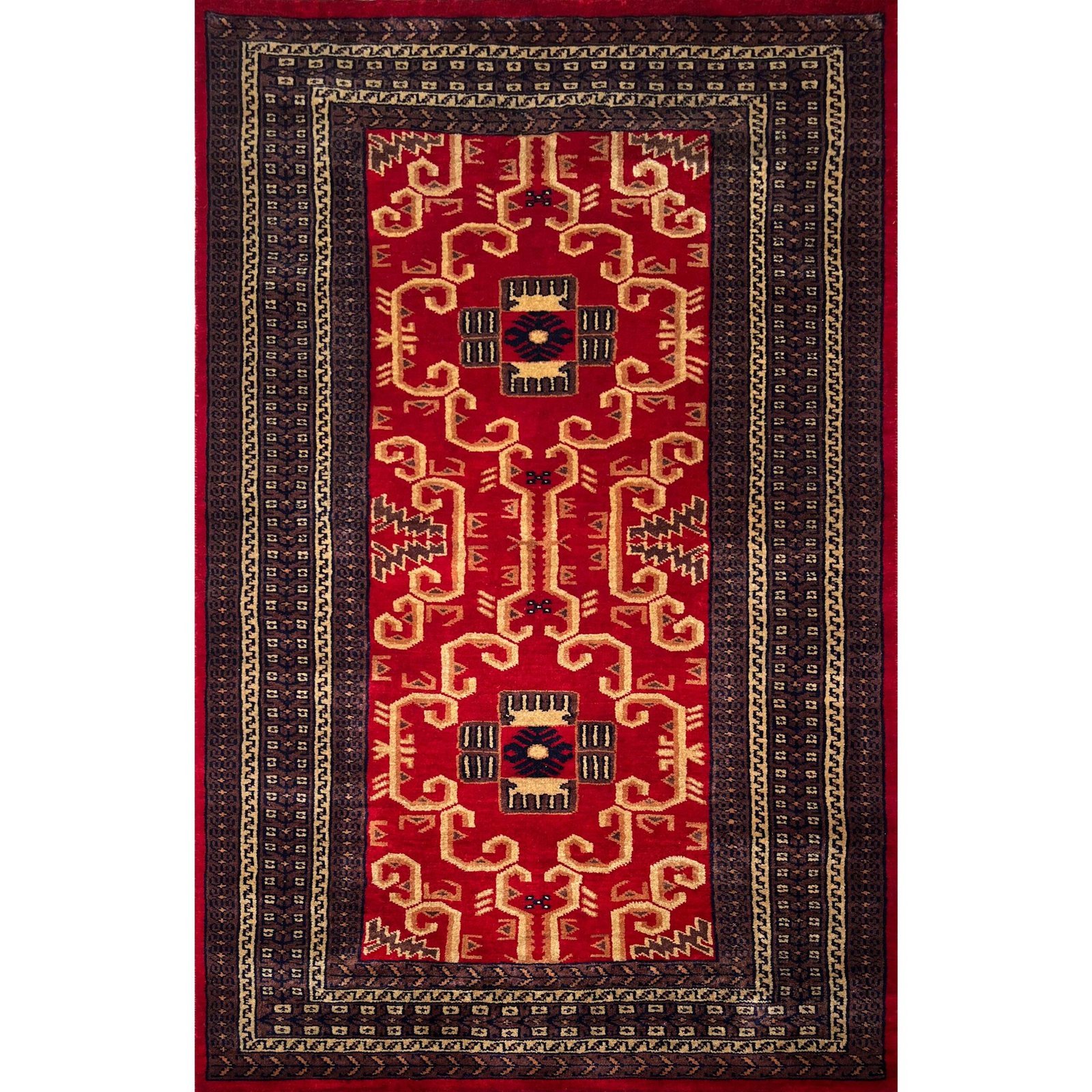 3x5 ft Hand-knotted Woolen Carpet Red Palace